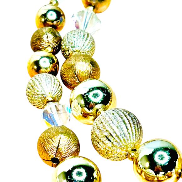 Vintage Lisner Gold Tone Aurora Borealis Double Layer Beaded Choker Necklace - Picture 7 of 7